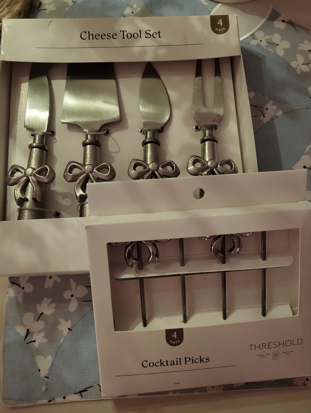 Threshold Bow-Handled Cheese Tool Set - Metallic Rose With Cocktail Picks